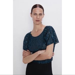 Holiday party emerald green sequin top, size small, reversible